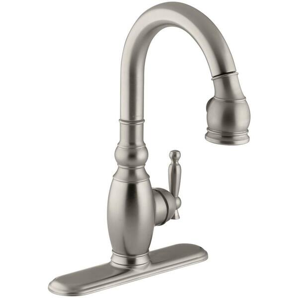 KOHLER Vinnata 1 or 3-Hole Single Handle Pull-Down Sprayer Bar Faucet in Vibrant Brushed Nickel