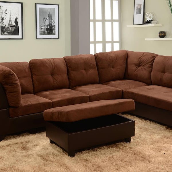Star Home Living Chocolate Microfiber 3, Microfiber And Leather Sectional