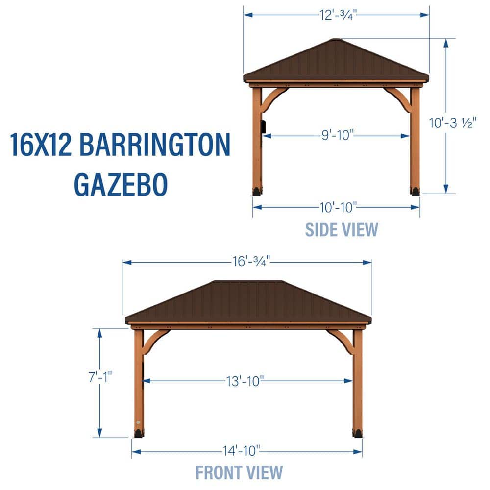 Barrington 16x12 Cedar Wood and Steel Roof Gazebo