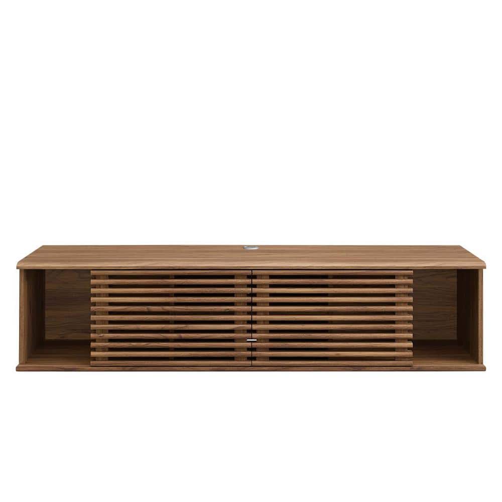 Sleek 60" Walnut Wall-Mount Media Console with Sliding Doors