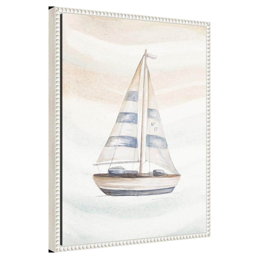 Beaded White Nautical Sailboat Canvas Framed Wall Art