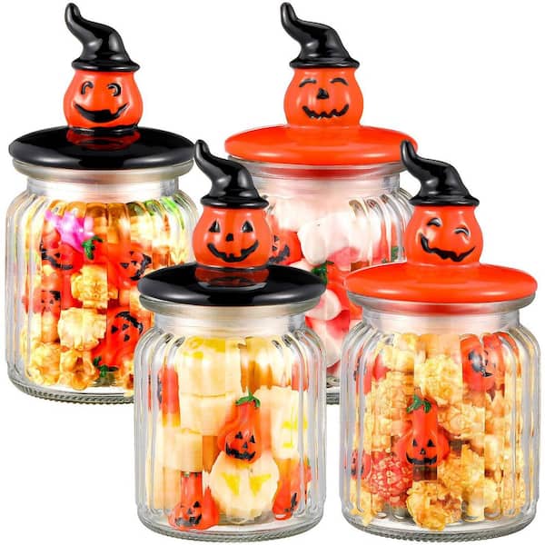 4-Pack Food Storage Canister with Airtight Ceramic Lid for Halloween Party Tea and Cookie Table Decoration, Orange
