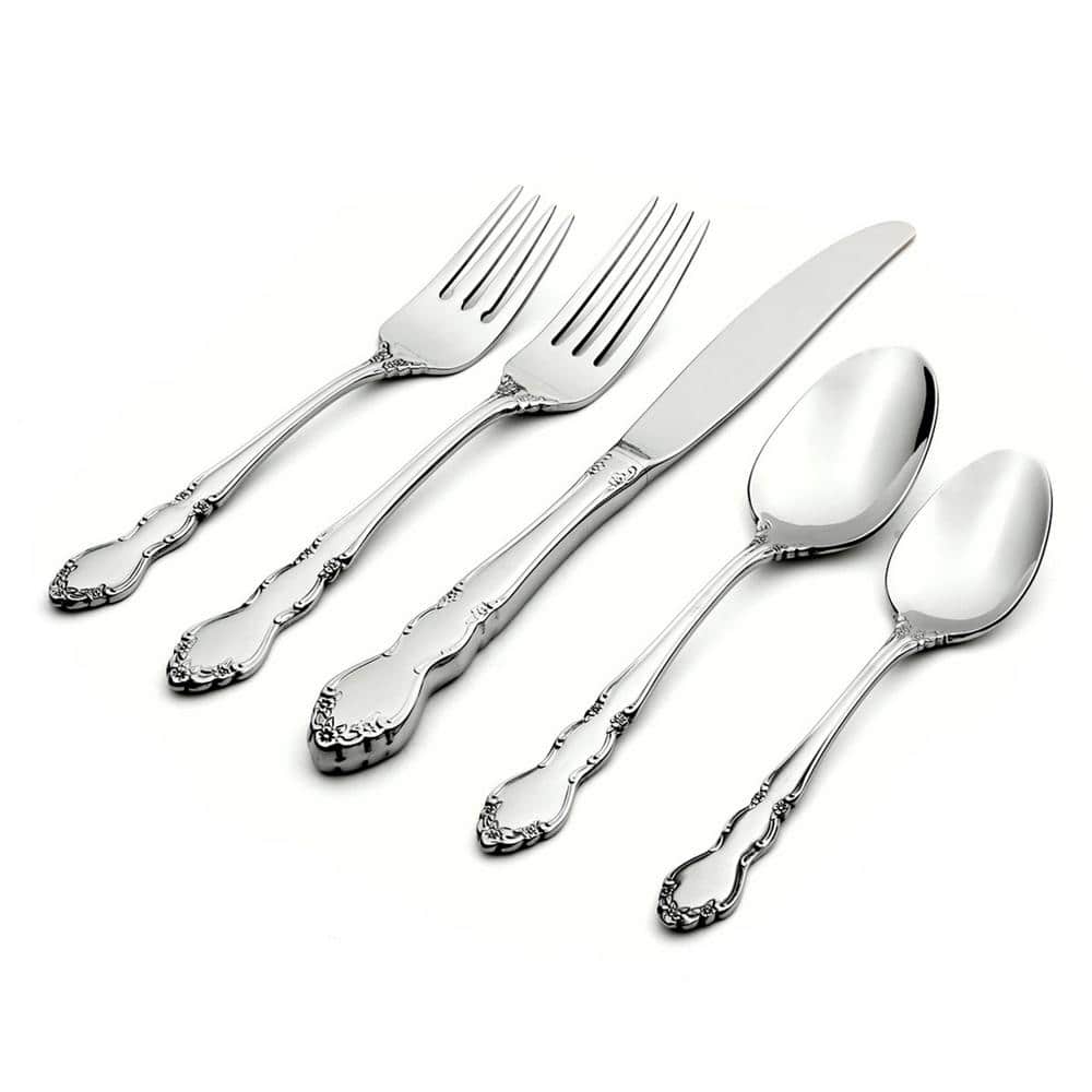 Dover 20-Piece Stainless Steel Flatware Set with Floral Design