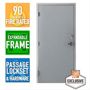 36 in. x 80 in. Right Hand Galvanneal Steel Commercial Door Kit with 90 Minute Fire Rating, Adjustable Frame