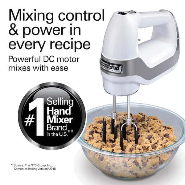 Hamilton Beach 6-Speed Electric Hand Mixer with Whisk, Dough Hooks and Easy  Clean Beaters, Snap-On Storage Case, White
