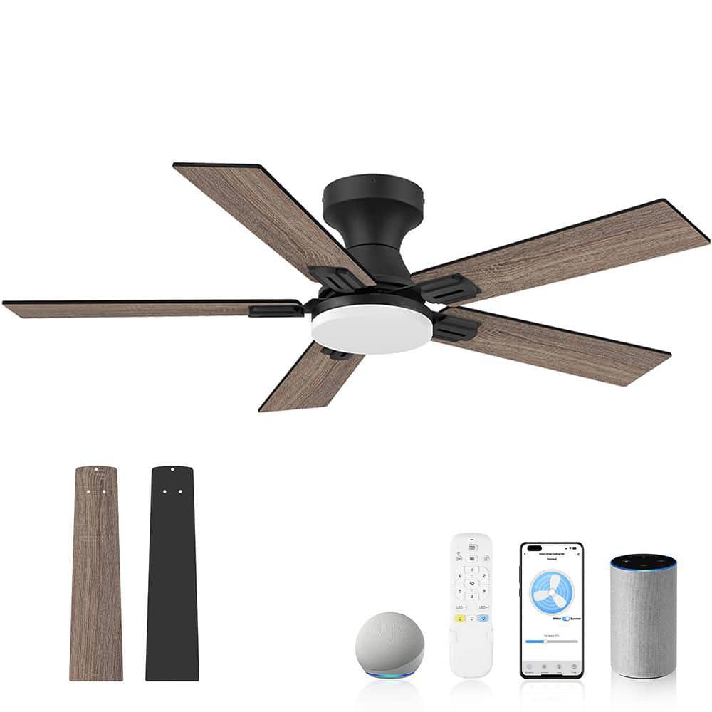 42 in. Smart Outdoor Indoor Black Flush mount Ceiling Fan with LED Lights,Remote, Voice Control via Alexa, Dimmable price history on PriceWatchPro