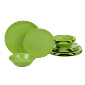 12-Piece Casual Green Melamine Outdoor Dinnerware Set (Service for 4)