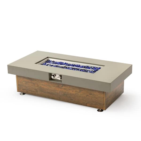 48 inch Metal Outdoor Propane Fire Pit Table with Wood Grain