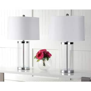 Jeanie 25.5 in. White Geneva Glass Cylinder Table Lamp with White Shade (Set of 2)