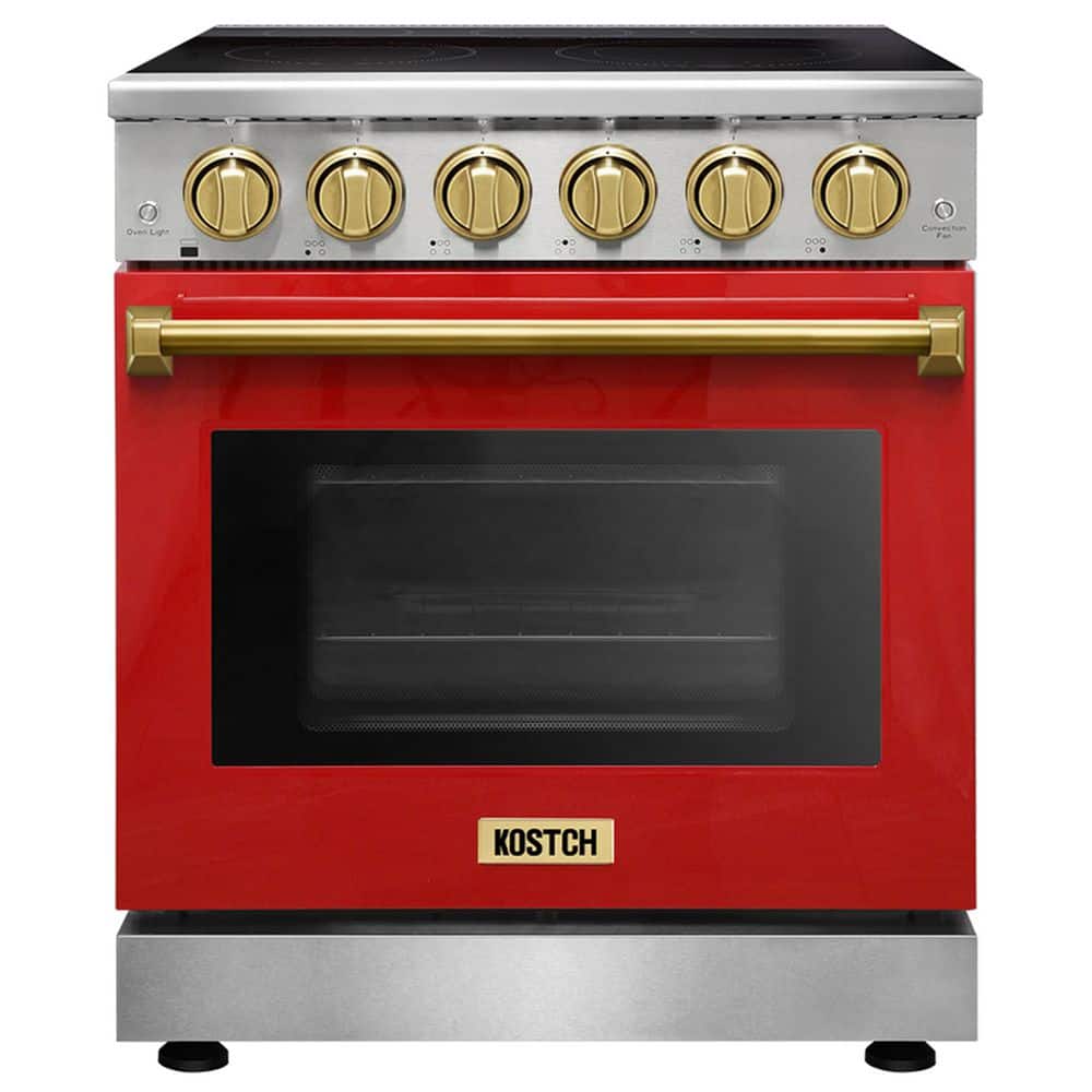 30 in. 5 Elements Freestanding Electric Range with 4.55 cu. ft. True Convection Oven in Red with Bronze Handles price history on PriceWatchPro