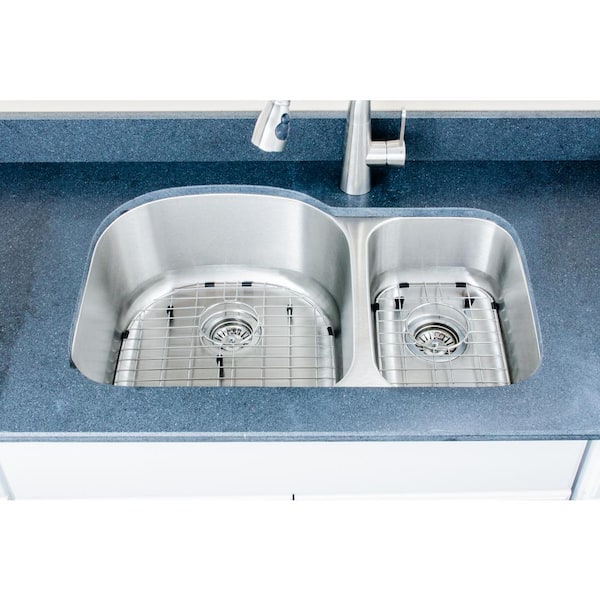 Wells The Craftsmen Series Undermount Stainless Steel 32 in. 70/30 Double Bowl Kitchen Sink Package