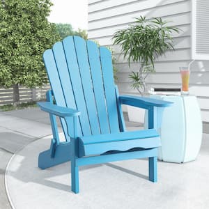 Blue Folding Plastic Adirondack Chairs Resin Weather Resistant for Patio Outdoor, Fire Pit, Deck, Outside, Garden