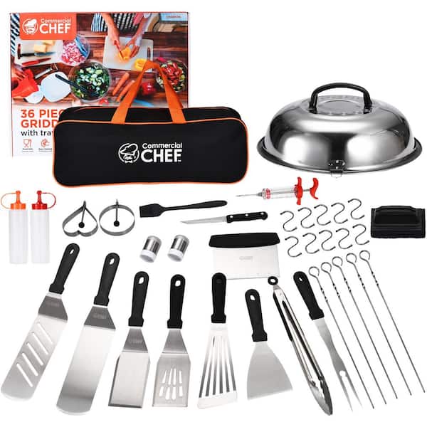 Commercial CHEF 36-Piece Stainless Steel Griddle Accessories Kit - Flat Top Grill Utensils Accessories with Carry Bag