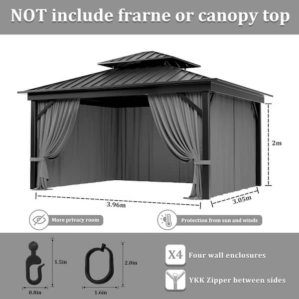 10 ft. x 13 ft. Universal Outdoor Privacy Curtains, Gazebo Curtain Replacement with Zipper Grey (4-Side Curtain Only)