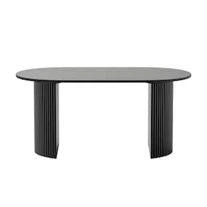 Abberton Black Color Oak Wood Double Pedestal Base 60 in. x 33.5 in. Oval Dining Table (Seats 6)