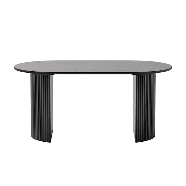 NEUTYPE Abberton Black Color Oak Wood Double Pedestal Base 60 in. x 33.5 in. Oval Dining Table (Seats 6)