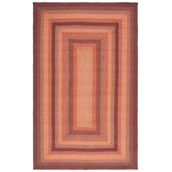 SAFAVIEH Braided Orange Rust Doormat 3 ft. x 5 ft. Abstract Border Area Rug