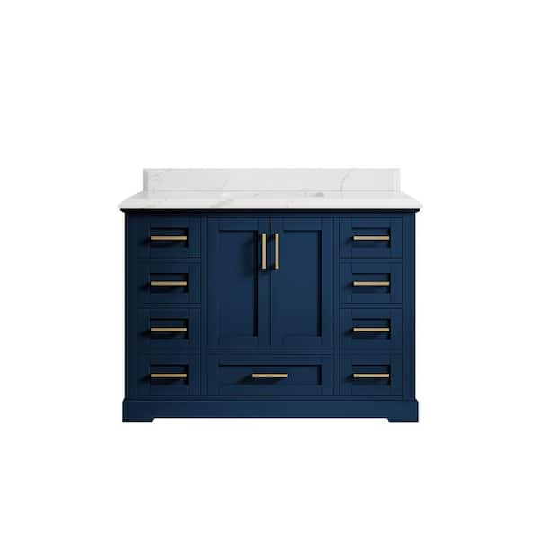 Willow Collections Boston 48 in. W x 22 in. D x 36 in. H Bath Vanity in Navy Blue with 1.5" Calacatta Quartz Top