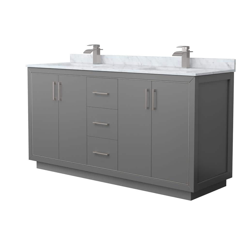 Icon 66 in. W x 22 in. D x 35 in. H Double Bath Vanity in Dark Gray with White Carrara Marble Top price history on PriceWatchPro