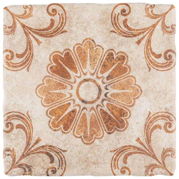 Merola Tile Costa Arena Decor Fleur 7-3/4 in. x 7-3/4 in. Ceramic Floor and Wall Take Home Tile Sample