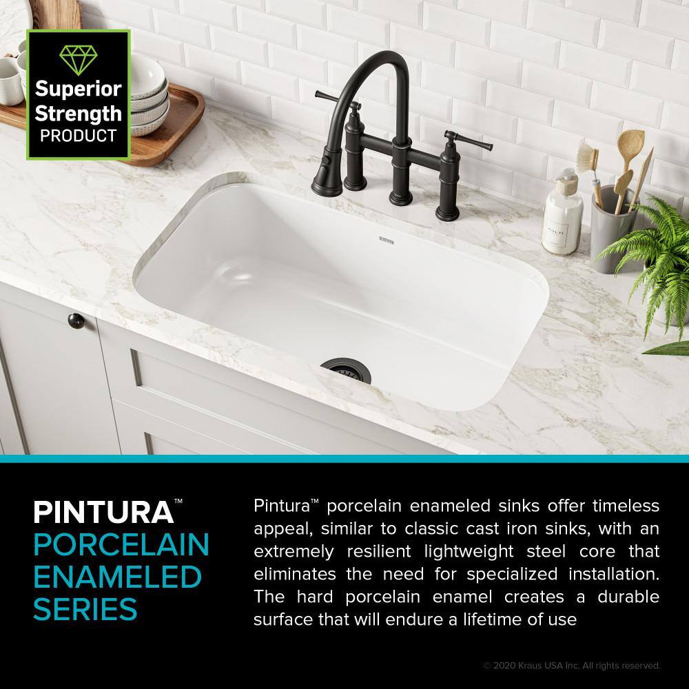 White 31 1/2-inch Undermount Stainless Steel Single Bowl Kitchen Sink