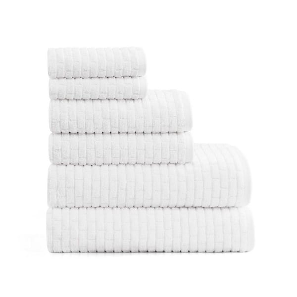 Brick Texture White 6-Piece Terry Cotton Towel Set