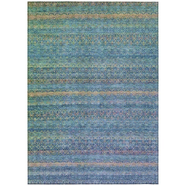 Chantille Machine Washable Indoor/Outdoor Abstract ACN2106 Teal 8 ft. x 10 ft. Area Rug