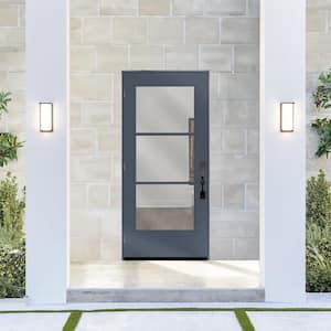 Legacy 36 in. x 80 in. Icon 3 Lite Modern Clear Glass RHOS Dark Denim Fiberglass Prehung Front Door