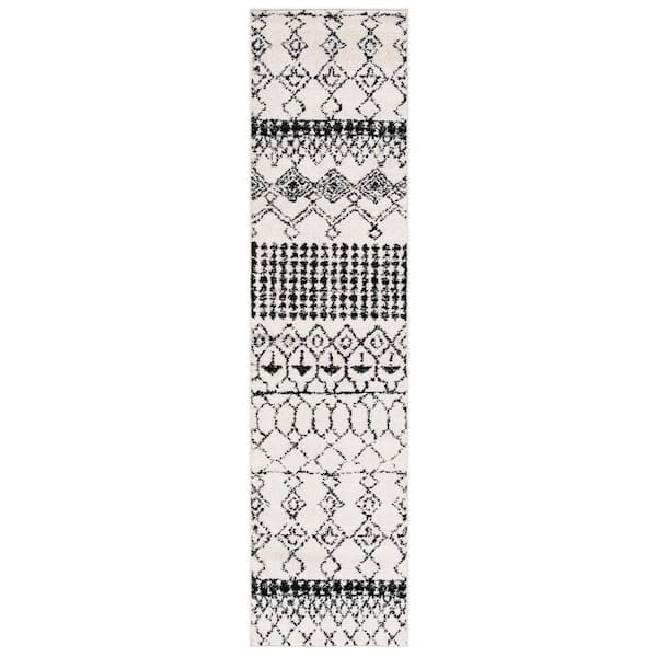 Tulum Ivory/Black 2 ft. x 9 ft. Moroccan Runner Rug