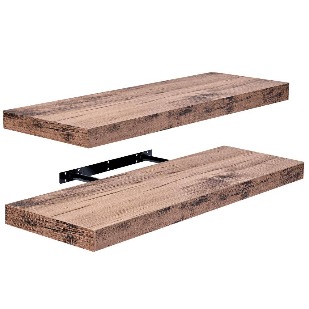 Floating Wall Shelves, 24 in. W x 9 in. D Mahogany Brown Decorative Wall Shelves, Set of 2 price history on PriceWatchPro