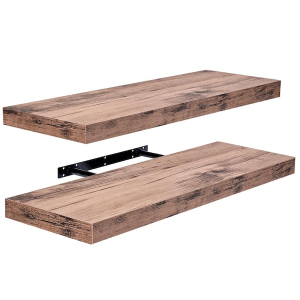 Floating Wall Shelves, 9 in. x 24 in. Mahogany Brown Decorative Wall Shelves