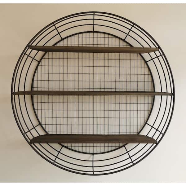 PETERSON ARTWARES 3-Tier Rustic Round Iron Wall Shelf