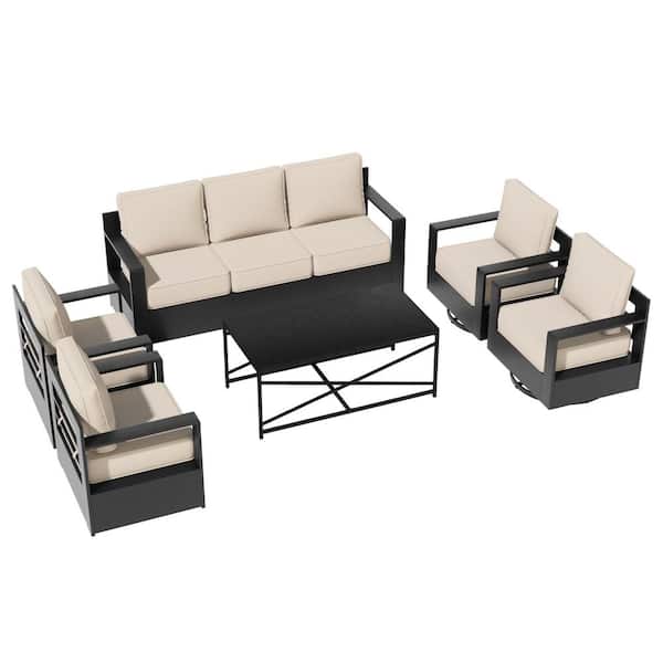 6-Piece Outdoor Aluminum Patio Conversation Set with 6 in. Beige Cushions