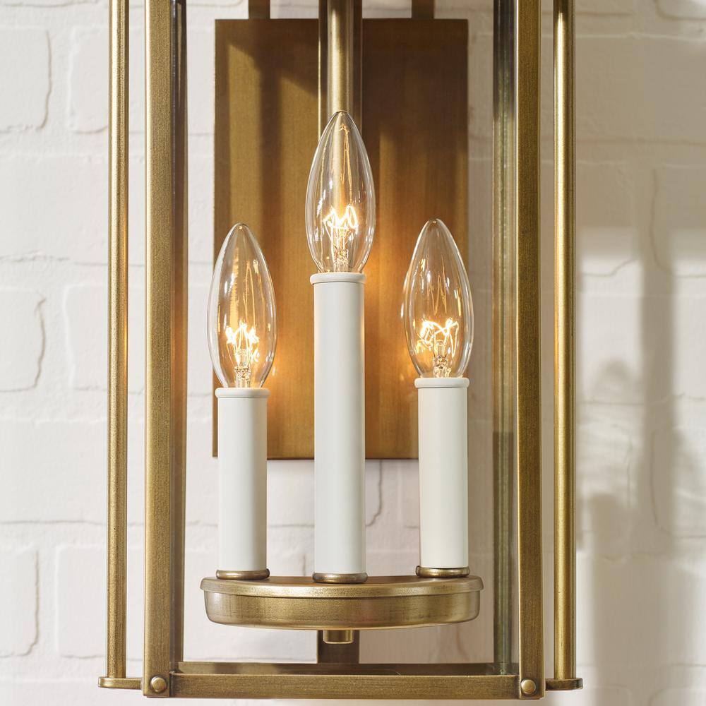 Wellsworth Painted Distressed Brass 3-Light Rectangular Lantern Sconce