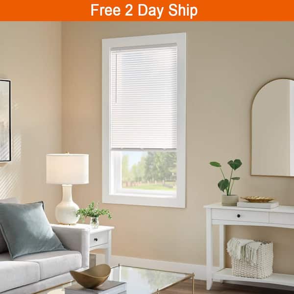 Pre-Cut 58 in. W x 64 in. L Cordless Light Filtering White Vinyl Mini Blind with 1 in. Slats