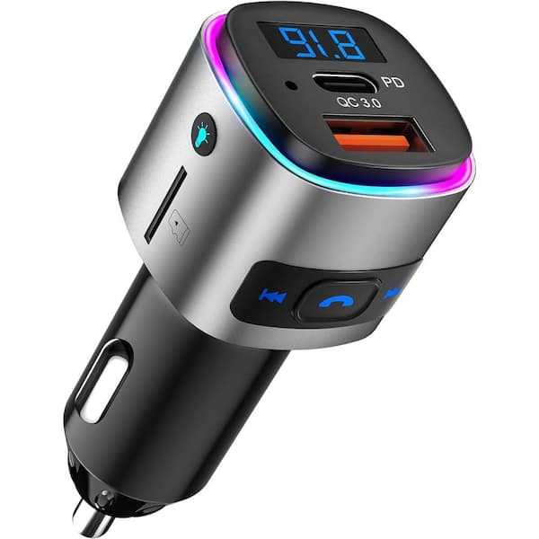 OBJLGEV Bluetooth 5.3 FM Transmitter Car Adapter Wireless Hands-Free Calling PD 30-Watt QC3. 0 18-Watt Fast Charging Black