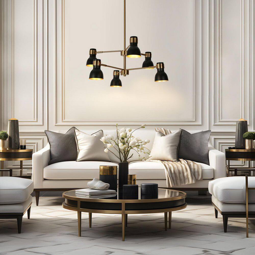 6-Light Vintage Black Dining Room Sputnik Chandelier, Dimmable Brass Hanging Pendant Light with Bell Metal Shade price history on PriceWatchPro