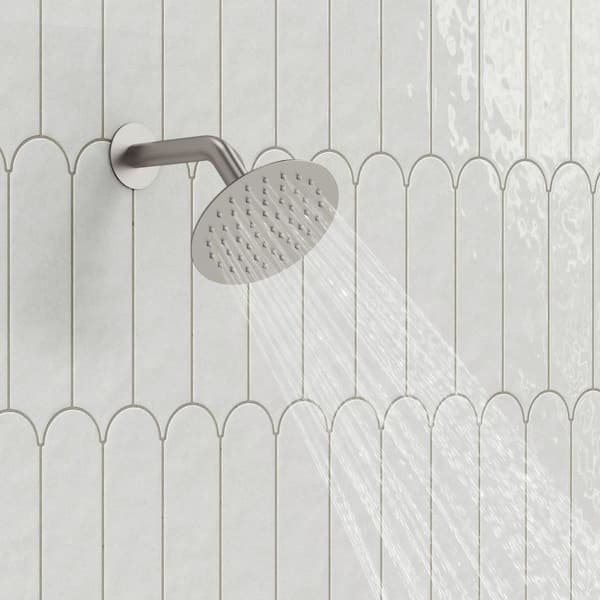 Round 6 in. 2-Spray Wall Mount Dual Fixed and Handheld Shower Head 1.8 GPM in Brushed Nickel Valve Included