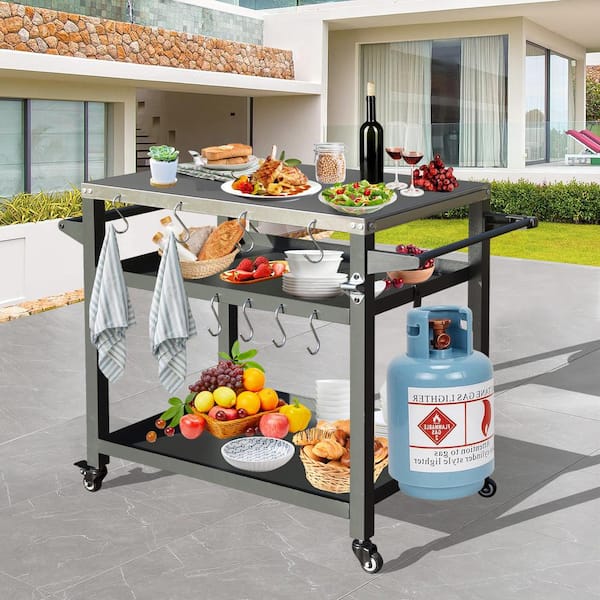 domi outdoor living 3 Solid Shelf Outdoor Grill Cart Table with