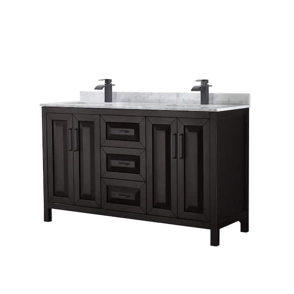 Wyndham Collection Daria 60 in. W x 22 in. D x 35.75 in. H Double Bath Vanity in Dark Espresso with White Carrara Marble Top