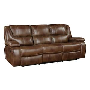 Dimitri 86.5 in. W. Straight Arm Leather Rectangle Manual Double Reclining Sofa in Brown