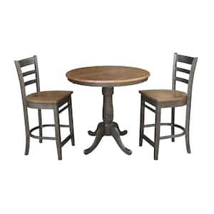 Olivia 3-Piece 36 in. Hickory/Coal Extendable Solid Wood Counter Height Dining Set with Emily Stools