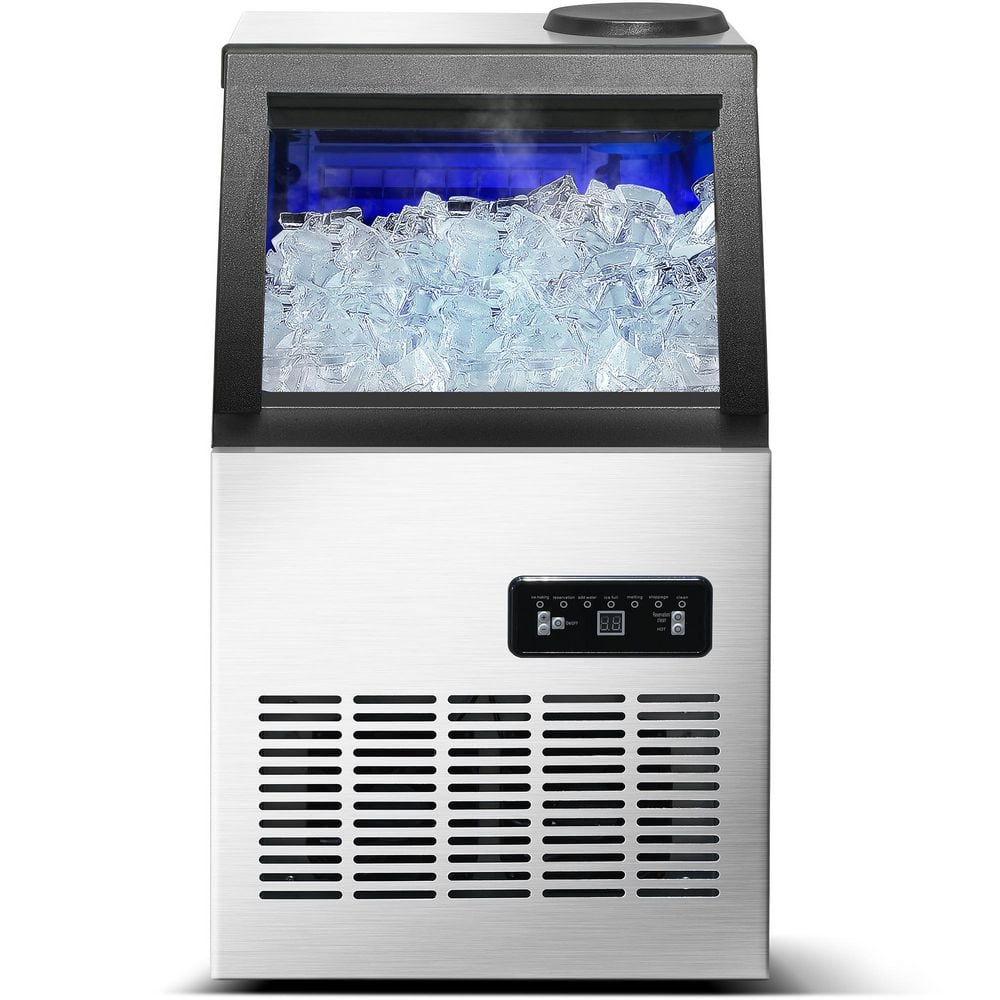 17 in. 120 lb. Freestanding Ice Maker in Stainless Steel with Adjustable Ice Thickness and LCD Control, Self-Cleaning