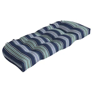 41.5 in. x 18 in. Sapphire Aurora Blue Stripe Contoured Tufted Outdoor Bench Cushion