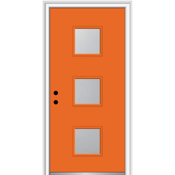 MMI Door 32 in. x 80 in. Aveline Right-Hand Inswing 3-Lite Frosted Painted Fiberglass Smooth Prehung Front Door 4-9/16 in. Frame