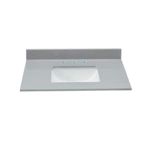 37 in. W x 22 in. D Engineered Marble Vanity Top in Koala Gray with White Rectangular Single Sink