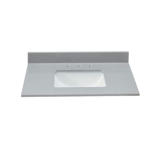 TILE & TOP 37 in. W x 22 in. D Engineered Marble Vanity Top in Koala Gray with White Rectangular Single Sink