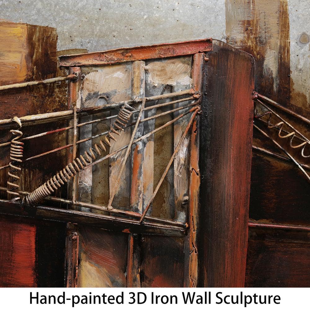 Hand Painted Iron Cityscape Wall Art Sculpture, 72" x 22"