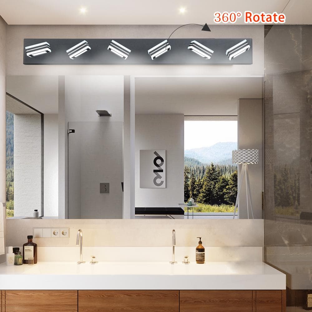 39 in. 6-Light Matte Black LED Vanity Light, Modern Square Acrylic Shade Sconce, Rust-Proof, Integrated LED price history on PriceWatchPro