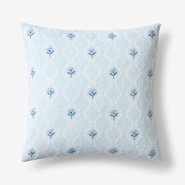 Company Cotton Tira Mini Floral Blue 20 in. x 20 in. Throw Pillow Cover